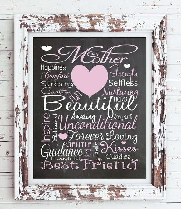 Mom, Mother Love Typography 8x10 Wall Art Gift, Instant Download Printable - J & S Graphics