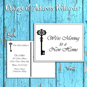 Personalized Change of Address Postcard - Skeleton Key Design - Printed Option - J & S Graphics