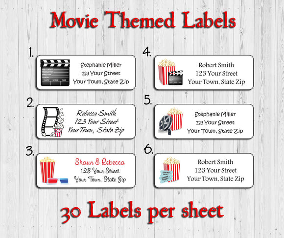 Personalized MOVIE Theme Address Labels, Family Return Address Labels - J & S Graphics
