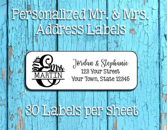 Personalized MR & MRS Address Labels, Return Address Labels, Wedding, Newlyweds - J & S Graphics