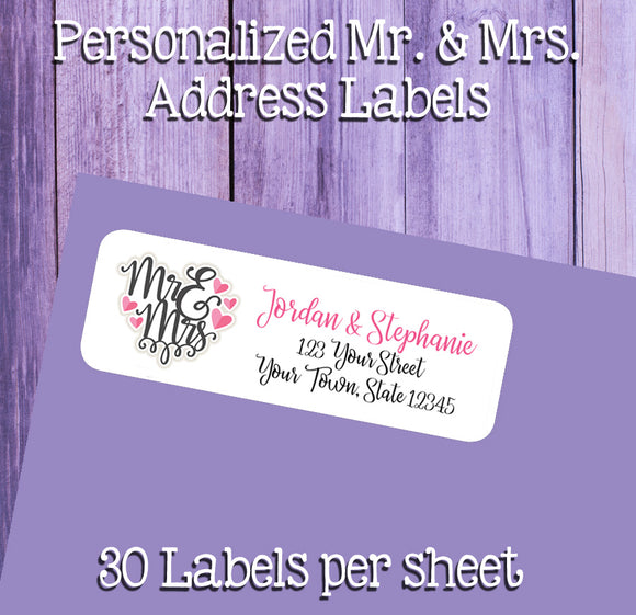 MR & MRS Address Labels, Return Address Labels, Wedding, Newlyweds, Sets of 30