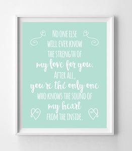 The Sound of My Heart from the Inside Nursery 8x10 Wall Art Decor PRINT Mint Color - J & S Graphics