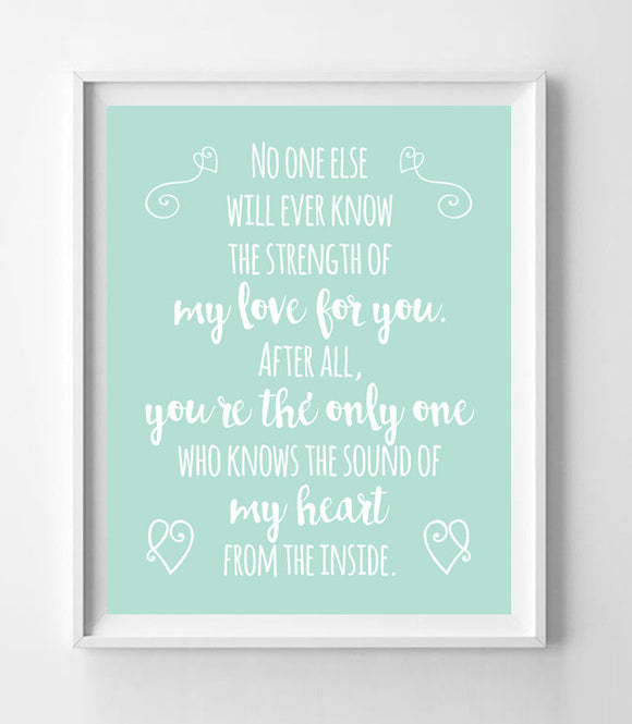 The Sound of My Heart from the Inside Nursery 8x10 Wall Art Decor PRINT Mint Color - J & S Graphics