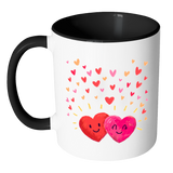 HAPPY HEARTS Color Accent Coffee Mug, Your Choice of Accent color - J & S Graphics