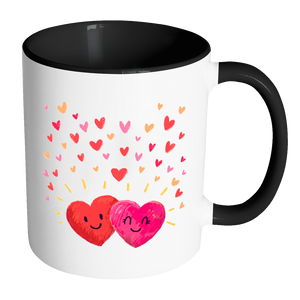 HAPPY HEARTS Color Accent Coffee Mug, Your Choice of Accent color - J & S Graphics