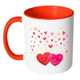 HAPPY HEARTS Color Accent Coffee Mug, Your Choice of Accent color - J & S Graphics