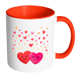 HAPPY HEARTS Color Accent Coffee Mug, Your Choice of Accent color - J & S Graphics