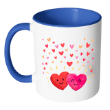 HAPPY HEARTS Color Accent Coffee Mug, Your Choice of Accent color - J & S Graphics