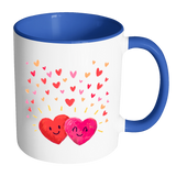 HAPPY HEARTS Color Accent Coffee Mug, Your Choice of Accent color - J & S Graphics