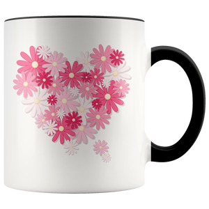 PINK DAISIES Color Accent COFFEE MUG 11oz, 3 Color Choices