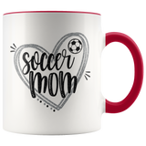 SOCCER MOM Design 11oz Color Accent White Coffee Mug - J & S Graphics