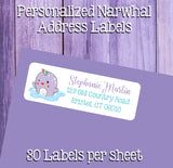 Cute NARWHAL Address Labels, Return Address Labels, Summer, Ocean life