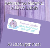 Cute Narwhal Address Labels, Return Address Labels, Summer, Ocean life