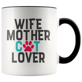 WIFE, MOTHER, CAT LOVER 11 oz White Color Accent Coffee Mug - J & S Graphics