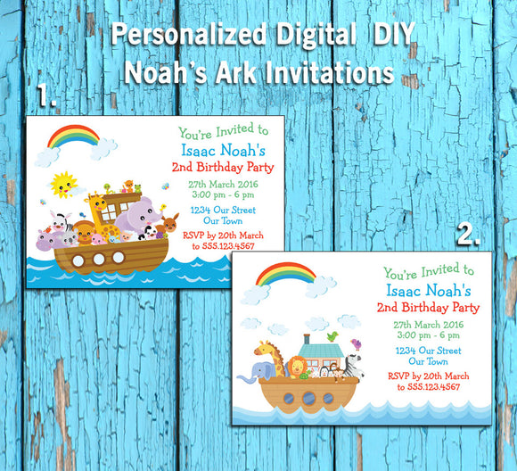 Printable NOAH'S ARK Theme Birthday Party Invitation, Personalized DIGITAL FILE - J & S Graphics