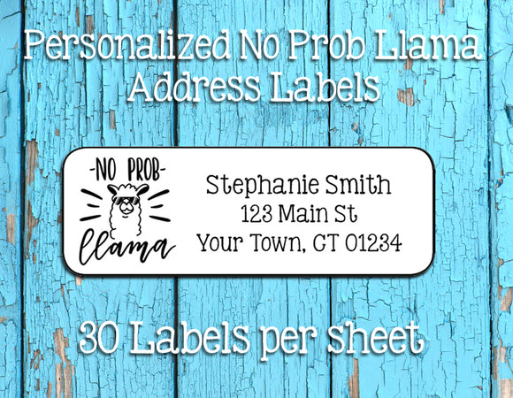 Personalized NO PROB LLAMA Address Labels, Return Address Labels, No Problem - J & S Graphics