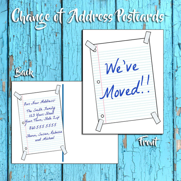 Personalized Change of Address Postcard - Notebook Paper Design - Printed Option - J & S Graphics
