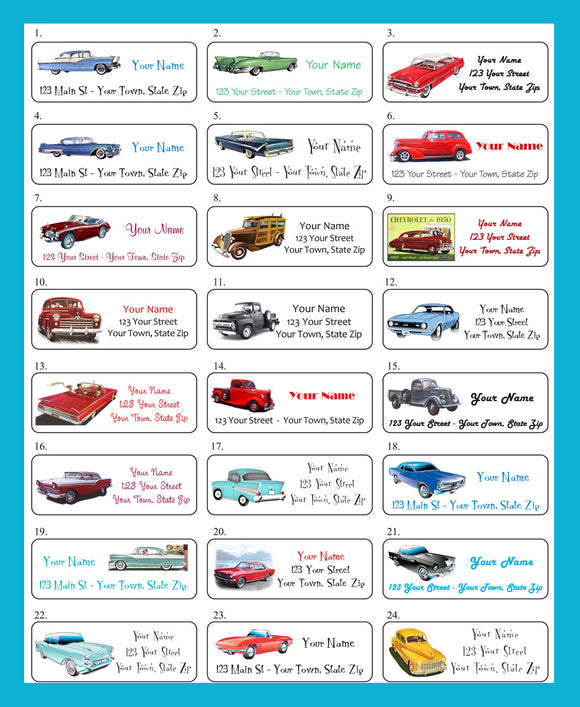 Personalized Old CLASSIC CARS Return Address Labels - 30 labels per sheet - J & S Graphics
