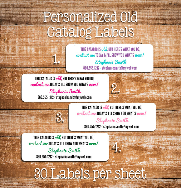 OLD CATALOG Labels, Personalized Party Catalog LABELS, Sets of 30, Recycle, Contact - J & S Graphics