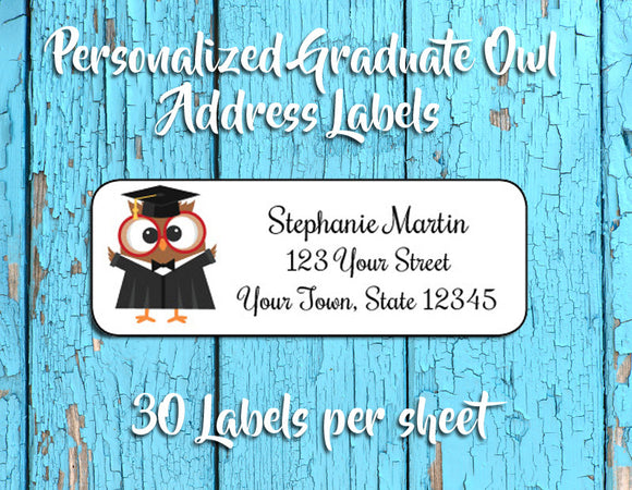 Personalized Graduation Owl Return ADDRESS Labels, Class of 2017 - J & S Graphics