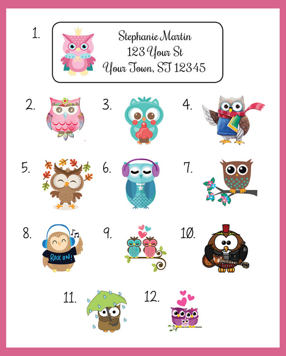 Personalized OWL Address LABELS New Cute Owl Designs Return Address Labels - J & S Graphics