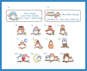 Personalized SEASONAL OWL Address LABELS Season Owls Return Address Labels - J & S Graphics