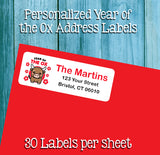 YEAR of the OX Return Address LABELS, Personalized Ox Labels