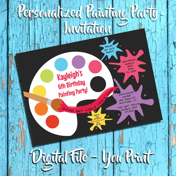 Printable Painting Party Personalized Birthday Party Invitation - DIGITAL FILE - J & S Graphics