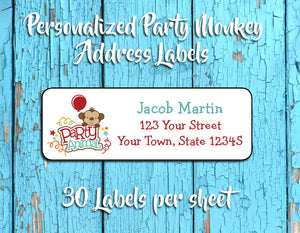 Personalized MONKEY BIRTHDAY Address Labels, PARTY ANIMAL Return Address Labels - J & S Graphics