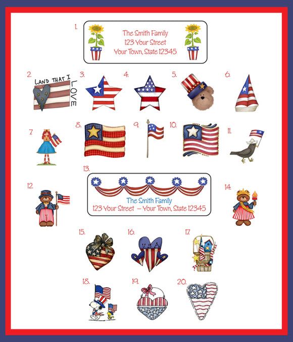 American Flag Return Address Labels, Personalized - J & S Graphics
