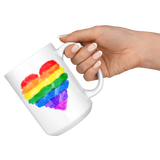 Watercolor Look RAINBOW HEART Design Coffee Mug, Pride, 11oz or 15oz