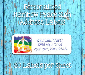 Personalized RAINBOW PEACE SIGN with Hands Design Return ADDRESS Labels