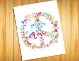 FLOWERS and HEARTS PEACE and LOVE SIGN 8x10 Wall Art INSTANT DOWNLOAD - J & S Graphics