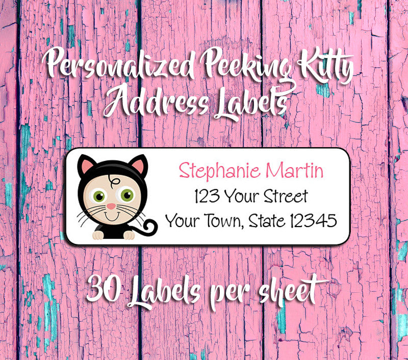 Personalized Peeking KITTY CAT Address Labels, Return Address Labels