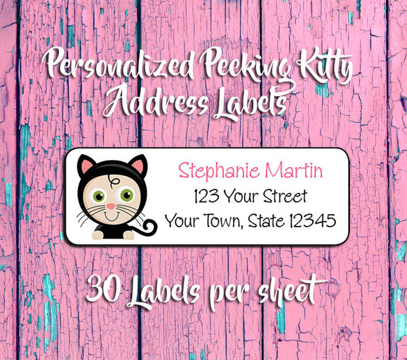 Personalized Peeking KITTY CAT Address Labels, Return Address Labels - J & S Graphics