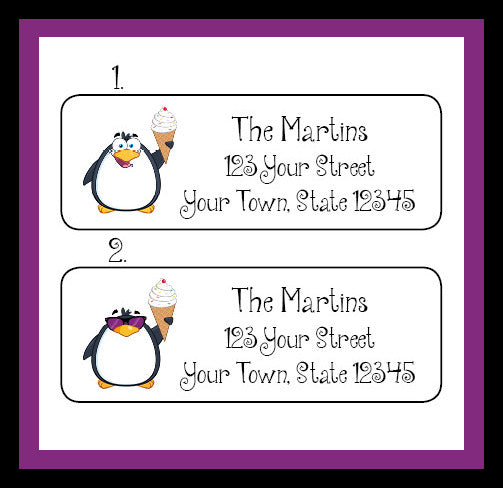 Personalized Penguins with Ice Cream Cones Return ADDRESS Labels - J & S Graphics