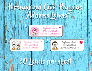 Personalized CUTE PENGUINS Return Address LABELS - J & S Graphics