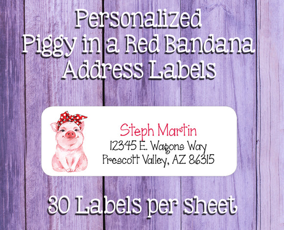 Personalized PIG in RED BANDANA 30 Return ADDRESS Labels
