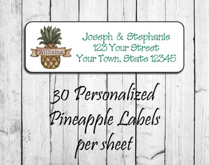 Personalized PINEAPPLE Family Name Address LABELS, 30 Return Mailing Address Labels per Sheet - J & S Graphics