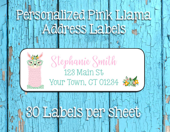 Personalized PINK LLAMA Address Labels, Return Address Labels - J & S Graphics