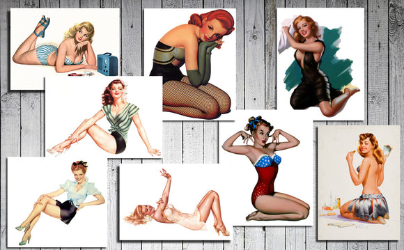 Instant Download VINTAGE GREETING CARDS - 8 Different PINUP Images - J & S Graphics