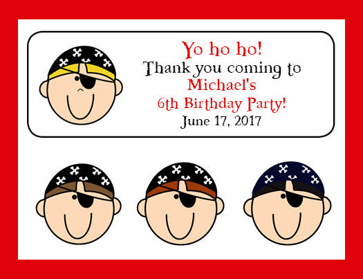 Personalized PIRATE Boy Birthday Party Labels for Mini Bubbles, Favors or Address Labels - J & S Graphics