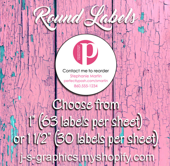 Personalized Perfectly Posh Round Reorder Labels or Sample Labels, New Posh Logo - J & S Graphics