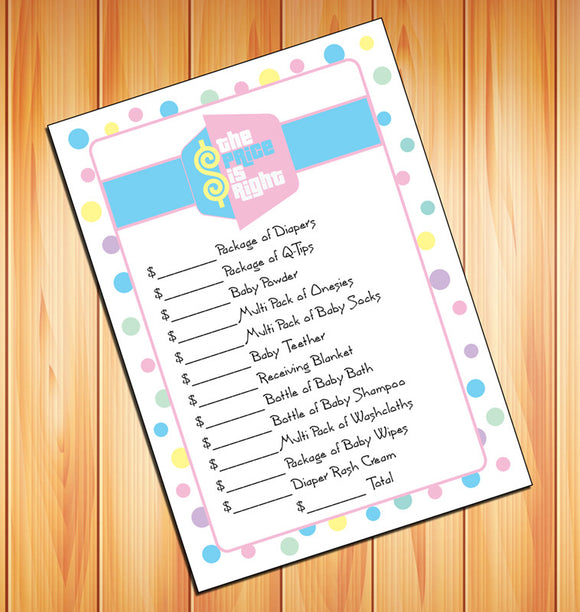 The PRICE is RIGHT Baby Shower GAME - Instant Download - Baby Shower - Game - Digital File - J & S Graphics