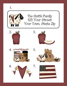 Personalized PRIM Designs Return Address Labels, Family Name, Sheep, Apples, Teddy Bears - J & S Graphics