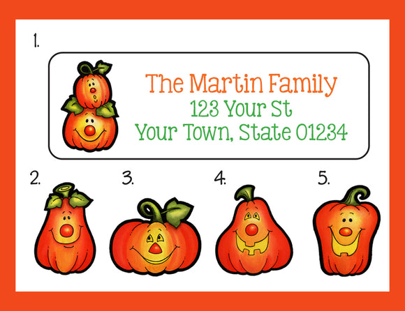 FUNNY Face PUMPKINS HALLOWEEN Return Address Labels Jack O' Lantern, Personalized - J & S Graphics