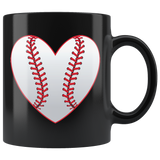 LOVE BASEBALL 11oz Black COFFEE MUG Heart Baseball