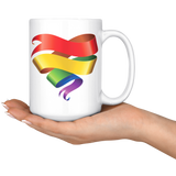 Rainbow Ribbon Heart Coffee Mug 11oz or 15oz Love is Love