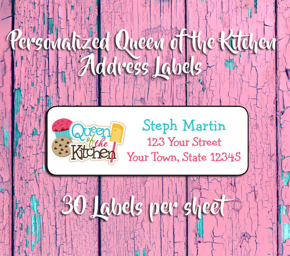 Personalized QUEEN of the KITCHEN Return ADDRESS Labels - J & S Graphics