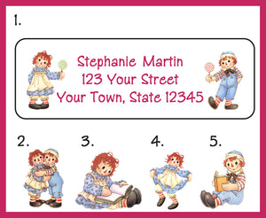 Personalized RAGGEDY DOLL Design Return ADDRESS Labels, Ann and Andy, Rag Dolls - J & S Graphics